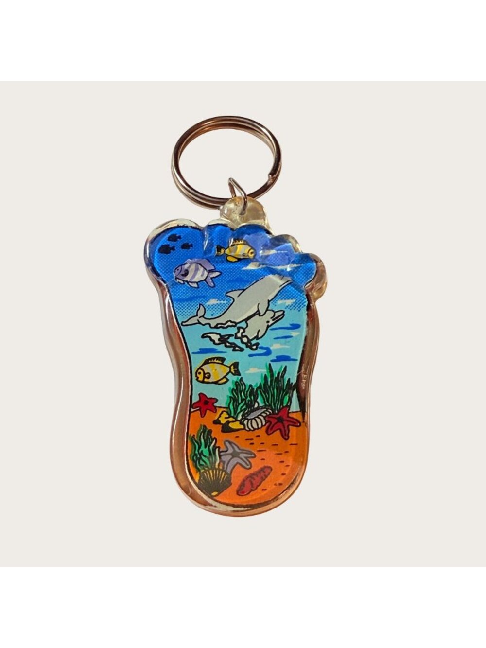 Puerto Vallarta Footprint Keychain Keyring With Ocean Scene & Dolphin Design